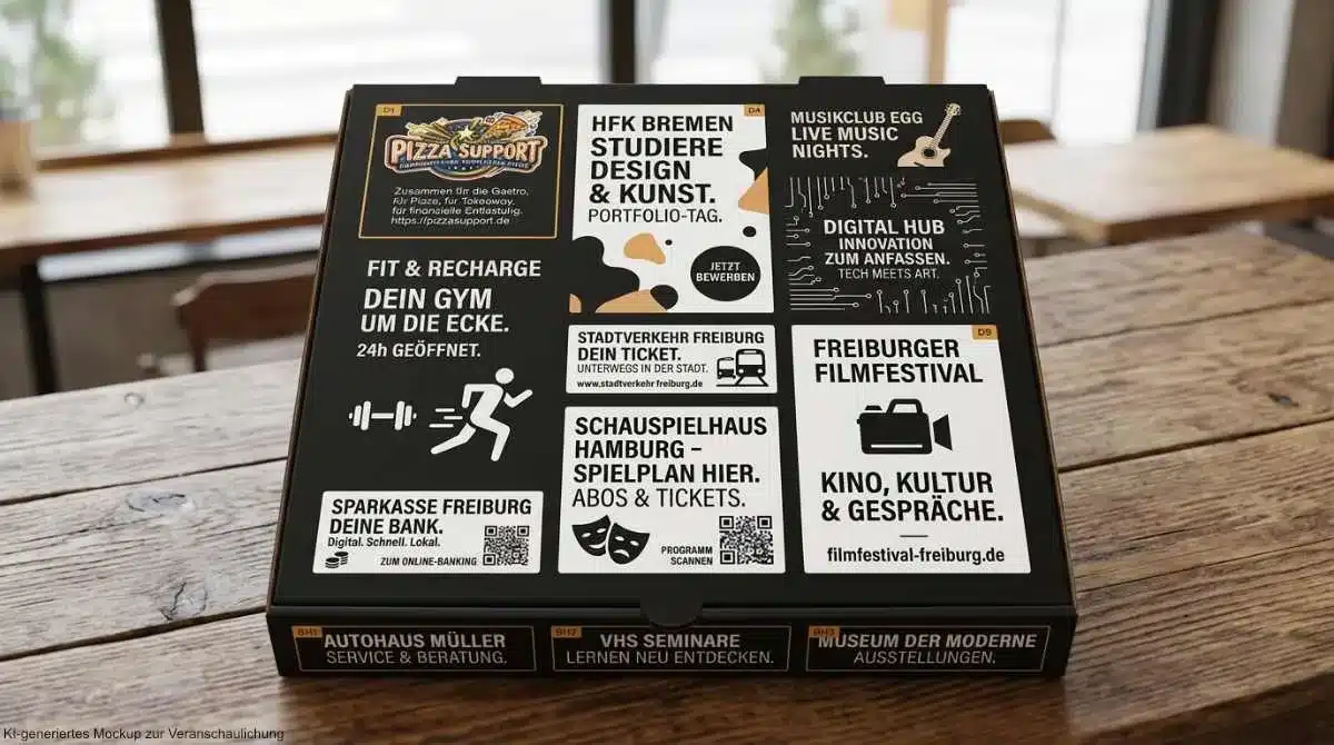 Mockup Werbung auf Pizzakarton Motive Freiburg